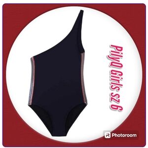 PilyQ Girl Black with Rainbow Stripe One Shoulder One-Piece Swimsuit